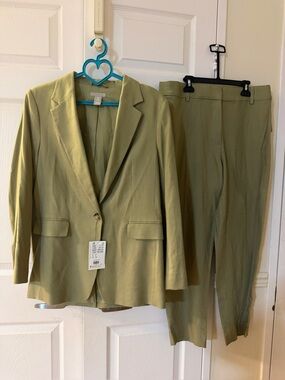 H&M Olive Green Tailored Blazer & Straight-Leg Pants jacket size S pants size 10